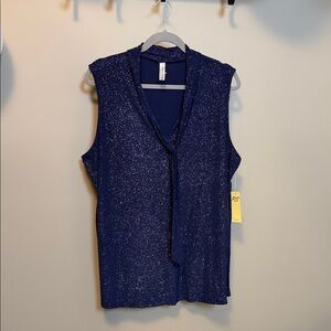 PerSeption Women Size 1X Sparkling Navy Sleeveless Blouse New
